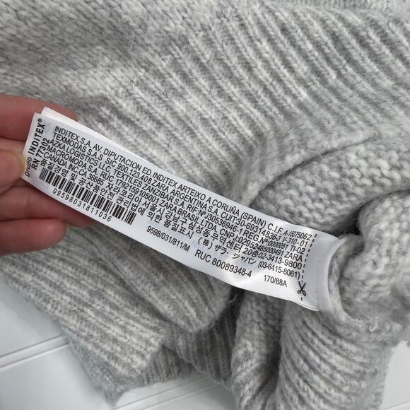 ZARA Women’s M Grey Wool Blend Knit Sweater Lace Yoke Cottage Grandmacore - Picture 4 of 5